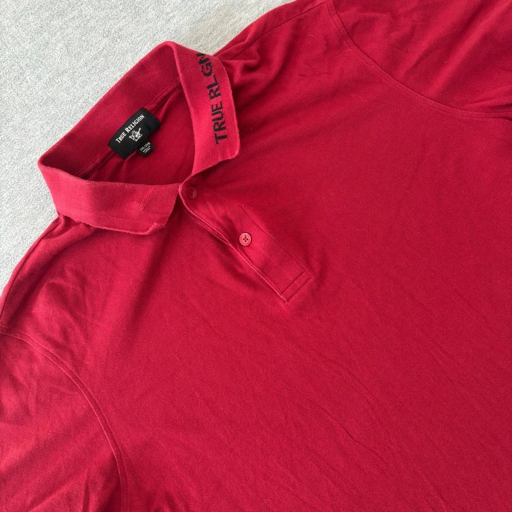 True Religion Mens Red Logo Collar Short Sleeve Cotton Pique Polo Shirt 2XL
